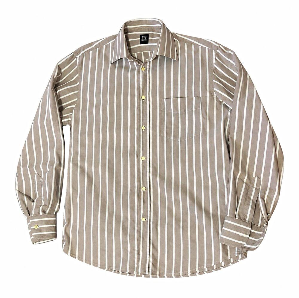 GFF Gianfranco Ferre Men's Gray/White Striped Cotton Dress Shirt 15.5 39